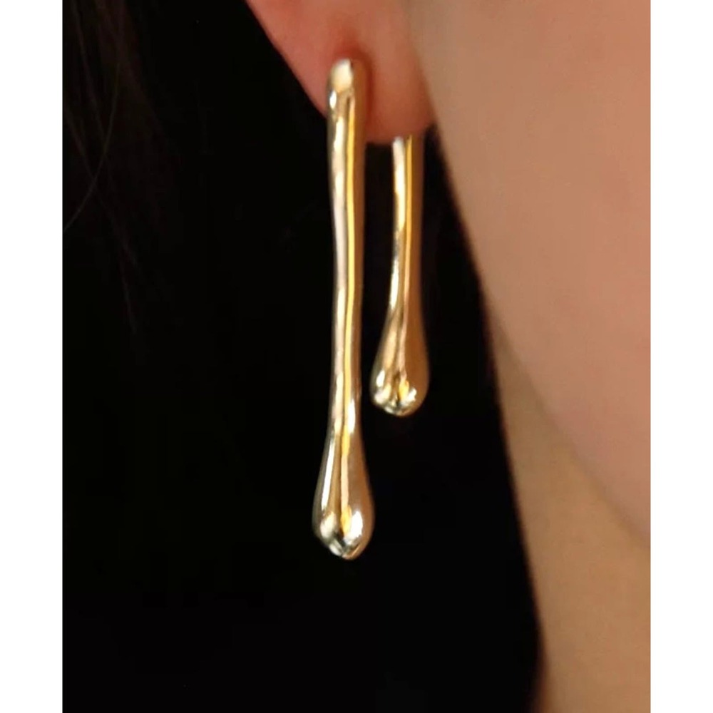 UNIQUE Front Back Earrings Drippy Drop Drip Silver Tone AU04